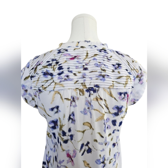 Daniel Rainn White Violet/Navy Floral Pleated Blouse - Picture 4 of 7